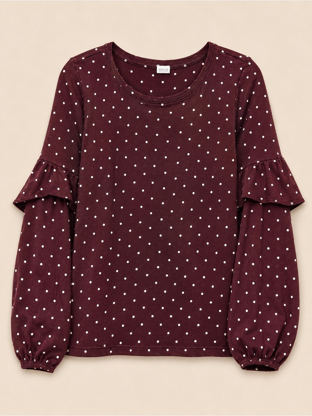 Old Navy Burgundy Polka Dot Ruffle-Sleeve Long Sleeve Top
